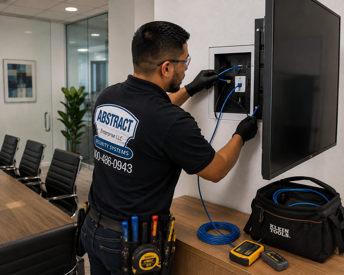 Low voltage installation Suffolk County recessed in-wall box and display cabling in a Suffolk County conference room