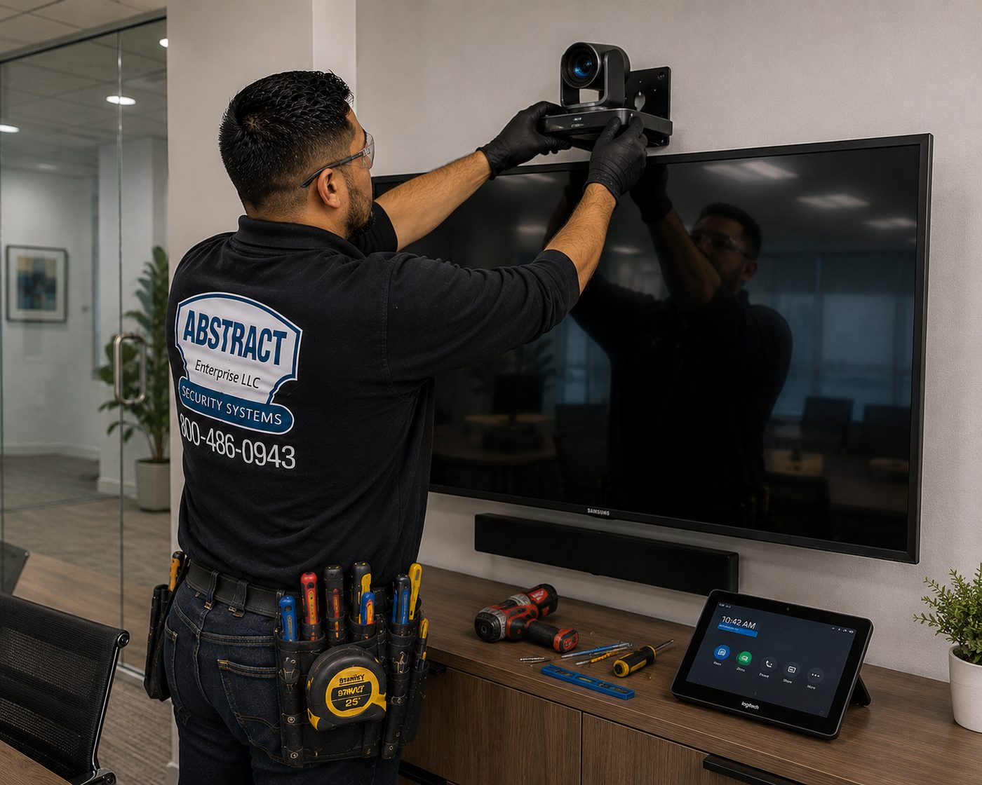 IT cabling contractor Westchester County conference room PTZ camera mount in a Purchase corporate office
