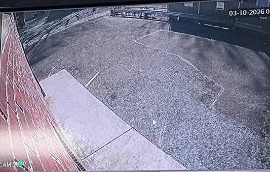 Recorder tile of a paved side lot along a brick wall β example of a wide lot view for Queens properties Queens parking lot camera example photo: a recorder tile showing a paved side lot beside a red brick wall, seen from a wall-mounted camera