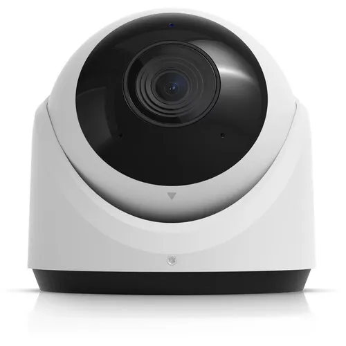 White turret camera — manufacturer product photo for Long Island school exteriors Long Island school security camera installation product photo: a white turret camera with a large black lens window in a rounded housing on a flat base