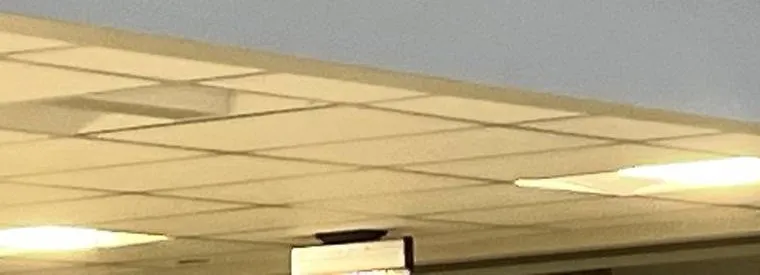 Lit panels under a dropped grid soffit — reference photo from another AESS job, Sonos for Upper West Side, Manhattan Upper West Side, Manhattan Sonos reference photo: underside of a dropped grid soffit with lit light panels beneath a pale painted wall