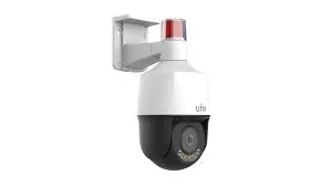 UNV mini PTZ camera with red beacon — Dutchess County Uniview installation product reference White UNV mini pan-tilt camera with a red beacon on a wall arm, product photo for Dutchess County Uniview gate and barn coverage